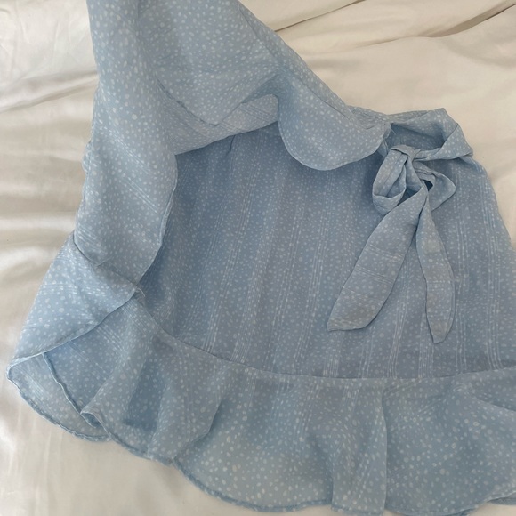 Princess Polly Blue and White Ruffle Wrap Skirt - Picture 4 of 6